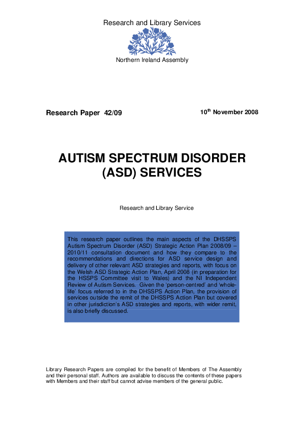 Autism Services Research Paper (Assembly Research and Library Service)