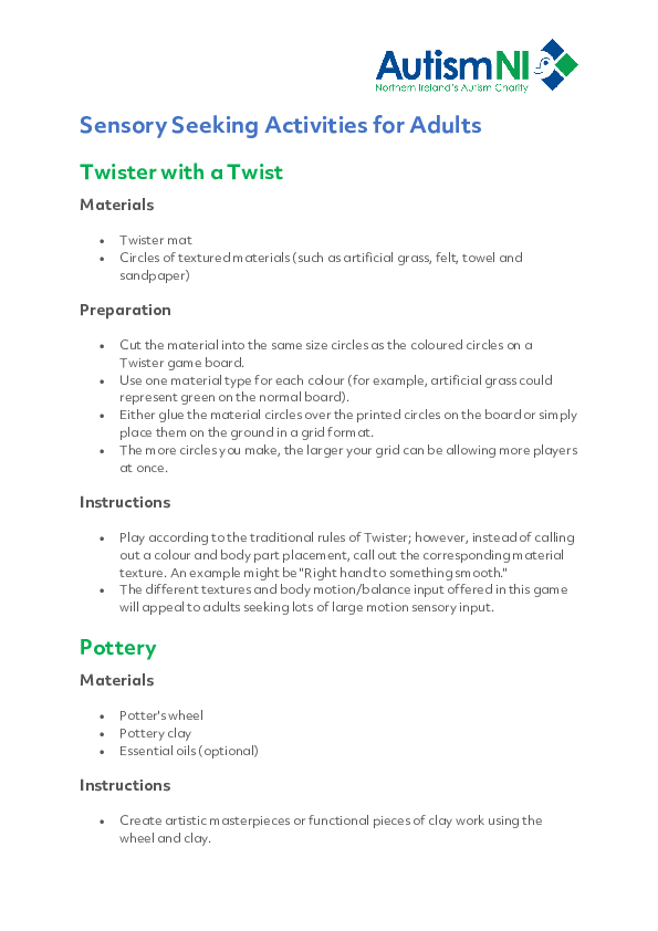 Adults Sensory Activities PDF